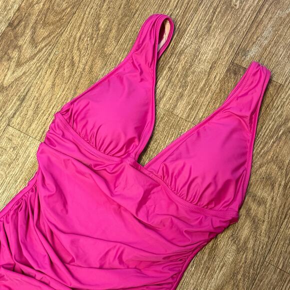 J. Crew Pink Ruched V-Neck One-Piece Size 14 - Picture 3 of 10